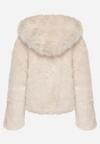 Beżowa Futrzana Kurtka z Nieodpinanym Kapturem Zetena