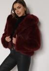 Bordowa Futrzana Kurtka z Nieodpinanym Kapturem Zetena