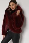 Bordowa Futrzana Kurtka z Nieodpinanym Kapturem Zetena