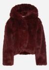 Bordowa Futrzana Kurtka z Nieodpinanym Kapturem Zetena