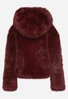 Bordowa Futrzana Kurtka z Nieodpinanym Kapturem Zetena