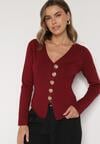 Bordowy Sweter z Wiskozą Ozdobiony Guzikami Zetisae