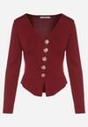 Bordowy Sweter z Wiskozą Ozdobiony Guzikami Zetisae