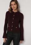 Bordowy Kardigan z Wiskozą Ozdobiony Rozszerzanymi Rękawami i Guzikami Tiolenda