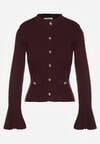 Bordowy Kardigan z Wiskozą Ozdobiony Rozszerzanymi Rękawami i Guzikami Tiolenda