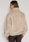 Beżowa Kurtka Futerko o Kroju Bomberki z Kieszeniami Tiwedara