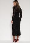 Czarna Dopasowana Sukienka z Dodatkiem Wiskozy i Welurowymi Kwiatami Vetielle