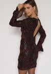 Brązowa Cekinowa Sukienka z Kwiatami 3D Naweda