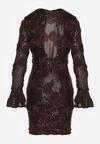 Brązowa Cekinowa Sukienka z Kwiatami 3D Naweda