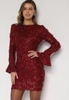 Bordowa Cekinowa Sukienka z Kwiatami 3D Naweda
