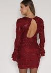 Bordowa Cekinowa Sukienka z Kwiatami 3D Naweda
