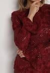 Bordowa Cekinowa Sukienka z Kwiatami 3D Naweda