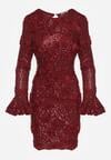 Bordowa Cekinowa Sukienka z Kwiatami 3D Naweda