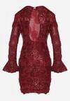 Bordowa Cekinowa Sukienka z Kwiatami 3D Naweda