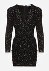 Czarna Dopasowana Sukienka o Eleganckim Kroju z Dekoltem w Serek i Cekinami Iwedama
