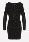 Czarna Dopasowana Sukienka Wieczorowa z Lejącym Dekoltem i Cekinami Siwedea