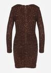 Brązowa Dopasowana Sukienka Wieczorowa z Lejącym Dekoltem i Cekinami Siwedea