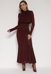 Bordowa Taliowana Sukienka z Bufiastą Górą Gumką w Pasie i Cyrkoniami Inweda
