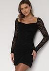 Czarna Koronkowa Sukienka o Dopasowanym Kroju z Kwadratowym Dekoltem Tiwedesa