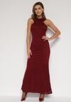 Bordowa Asymetryczna Sukienka z Falbaną Nawedina