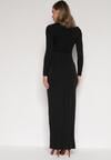 Czarna Taliowana Sukienka o Eleganckim Kroju z Marszczeniem i Aplikacją Sewedina