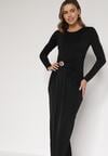 Czarna Taliowana Sukienka o Eleganckim Kroju z Marszczeniem i Aplikacją Sewedina