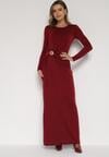 Bordowa Taliowana Sukienka o Eleganckim Kroju z Marszczeniem i Aplikacją Sewedina