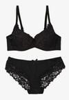 Czarny Komplet Biustonosz i Majtki Typu Figi Ozdobiony Koronką Ezivane