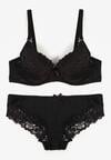 Czarny Klasyczny Komplet Biustonosz i Majtki Figi z Koronką Ezilene