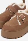 Brązowe Śniegowce na Grubej Podeszwie z Paskiem z Klamerką i Futerkiem Uwedina