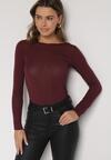 Bordowa Wiskozowa Bluzka z Długim Rękawem z Dodatkiem Kaszmiru Uninda