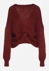 Bordowy Sweter Oversize z Domieszką Wełny z Oryginalnym Dekoltem Lawedia
