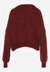 Bordowy Sweter Oversize z Domieszką Wełny z Oryginalnym Dekoltem Lawedia