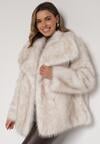 Biała Kurtka Futerko o Dwurzędowym Kroju Oversize Nevisa