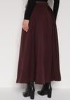 Bordowa Wiskozowa Spódnica o Rozkloszowanym Kroju z Paskiem z Klamrą Lawedisa