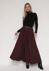 Bordowa Wiskozowa Spódnica o Rozkloszowanym Kroju z Paskiem z Klamrą Lawedisa