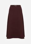 Bordowa Wiskozowa Spódnica o Rozkloszowanym Kroju z Paskiem z Klamrą Lawedisa