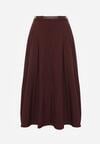 Bordowa Wiskozowa Spódnica o Rozkloszowanym Kroju z Paskiem z Klamrą Lawedisa
