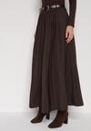 Brązowa Wiskozowa Spódnica o Rozkloszowanym Kroju z Paskiem z Klamrą Lawedisa
