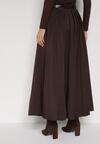 Brązowa Wiskozowa Spódnica o Rozkloszowanym Kroju z Paskiem z Klamrą Lawedisa