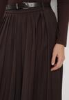 Brązowa Wiskozowa Spódnica o Rozkloszowanym Kroju z Paskiem z Klamrą Lawedisa