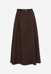 Brązowa Wiskozowa Spódnica o Rozkloszowanym Kroju z Paskiem z Klamrą Lawedisa