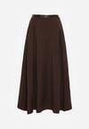 Brązowa Wiskozowa Spódnica o Rozkloszowanym Kroju z Paskiem z Klamrą Lawedisa