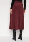 Bordowa Rozkloszowana Wiskozowa Spódnica z Bawełną Ozdobiona Paskiem Nawedea
