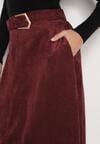 Bordowa Rozkloszowana Wiskozowa Spódnica z Bawełną Ozdobiona Paskiem Nawedea
