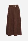 Brązowa Rozkloszowana Wiskozowa Spódnica z Bawełną Ozdobiona Paskiem Nawedea