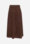 Brązowa Rozkloszowana Wiskozowa Spódnica z Bawełną Ozdobiona Paskiem Nawedea