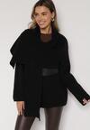 Czarny Wiskozowy Kardigan z Paskiem i Narzutką Rewedisa