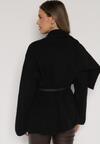 Czarny Wiskozowy Kardigan z Paskiem i Narzutką Rewedisa