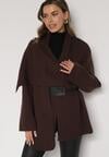 Brązowy Wiskozowy Kardigan z Paskiem i Narzutką Rewedisa